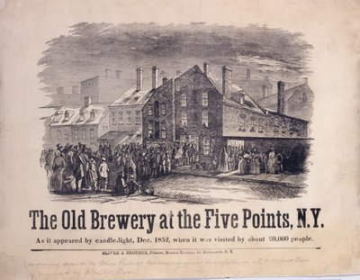 La Antigua Cervecería en los Five Points, Nueva York, como Aparecía a la Luz de las Velas, diciembre de 1852, cuando fue Visitada por unas 20,000 Personas, grabado por John W. Orr (1815-57), ca. 1853 de Charles Parsons